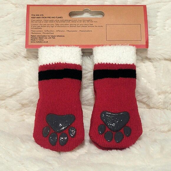 Santa Claus Pet Socks One Size But Definitely for XXS-S Dogs or Cats New on Card - Picture 3 of 7